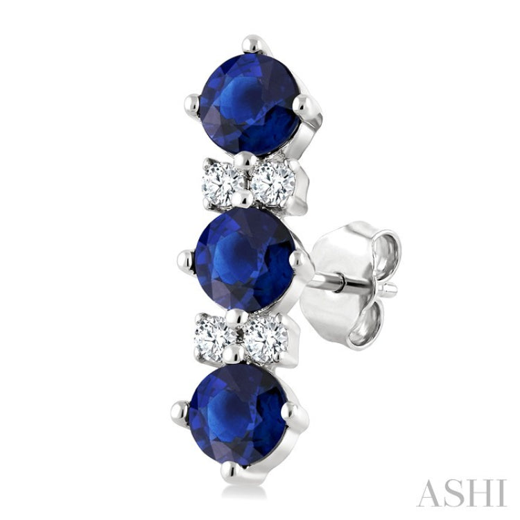 2.5 MM Round Shape Sapphire and 1/20 Ctw Round Cut Diamond Precious Earrings in 10K White Gold