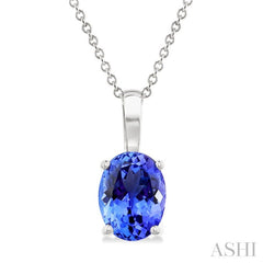7X5MM Solitaire Oval Cut Tanzanite Precious Pendant With Chain in 14K White Gold