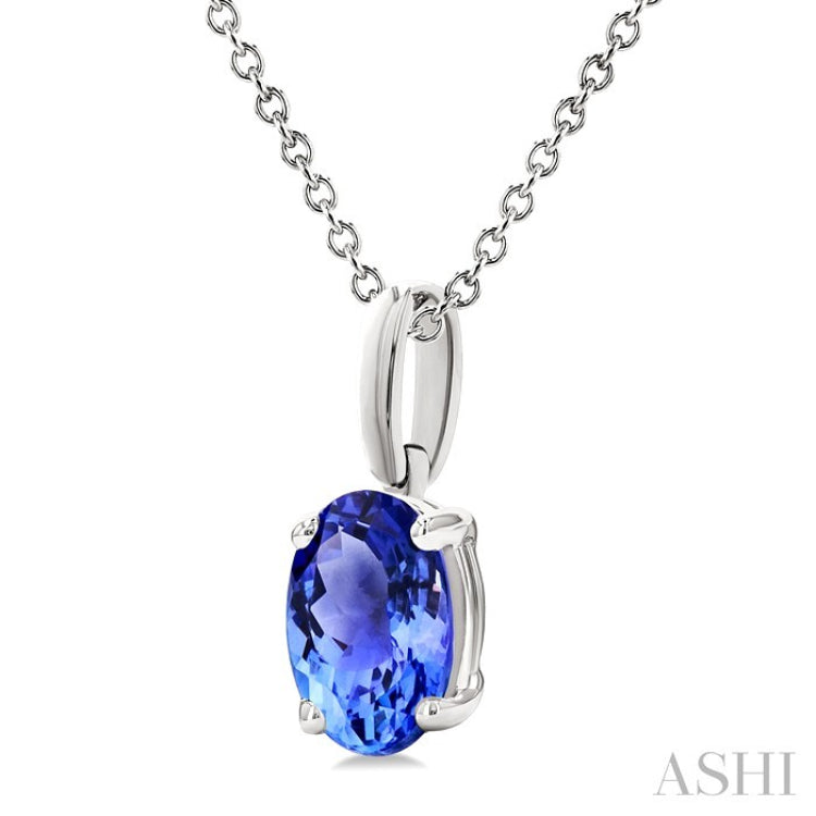 7X5MM Solitaire Oval Cut Tanzanite Precious Pendant With Chain in 14K White Gold