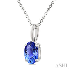 7X5MM Solitaire Oval Cut Tanzanite Precious Pendant With Chain in 14K White Gold
