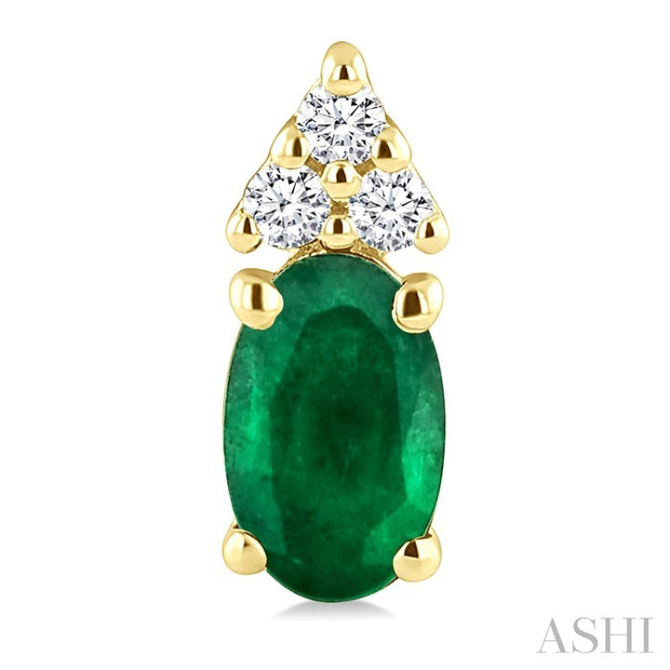 1/20 Ctw Oval Cut 5X3 MM Emerald and Round Cut Diamond Precious Earrings in 10K Yellow Gold