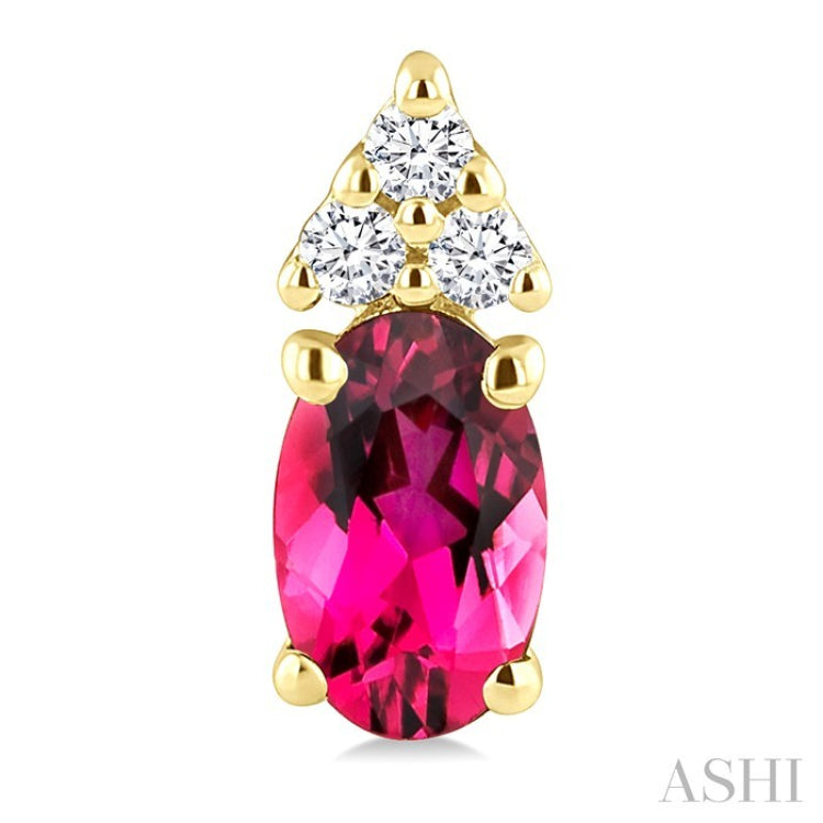 1/20 Ctw Oval Cut 5X3 MM Pink Tourmaline and Round Cut Diamond semi-precious Earrings in 10K Yellow Gold