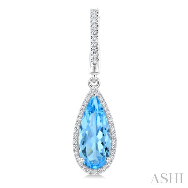 14X6 MM Evoque Gemstones Pear Shape Blue Topaz and 1/3 Ctw Round Cut Diamond Semi-Precious Earrings in 14K White Gold