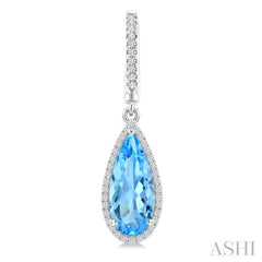 14X6 MM Evoque Gemstones Pear Shape Blue Topaz and 1/3 Ctw Round Cut Diamond Semi-Precious Earrings in 14K White Gold