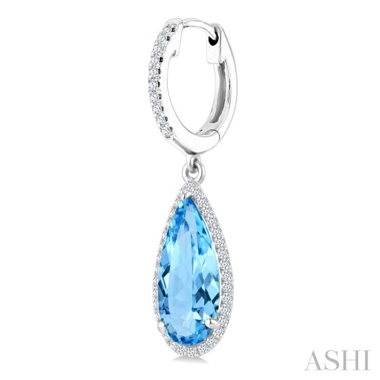 14X6 MM Evoque Gemstones Pear Shape Blue Topaz and 1/3 Ctw Round Cut Diamond Semi-Precious Earrings in 14K White Gold