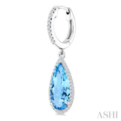14X6 MM Evoque Gemstones Pear Shape Blue Topaz and 1/3 Ctw Round Cut Diamond Semi-Precious Earrings in 14K White Gold