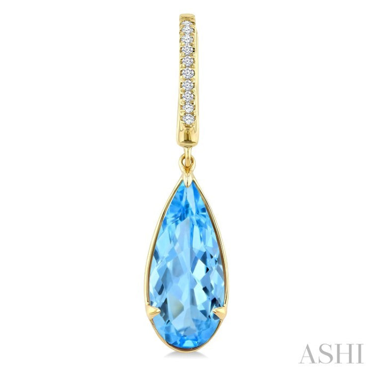 14X6 MM Evoque Gemstones Pear Shape Blue Topaz and 1/10 Ctw Round Cut Diamond Semi-Precious Earrings in 14K Yellow Gold