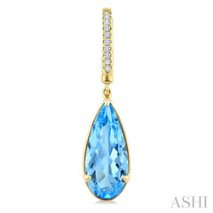 14X6 MM Evoque Gemstones Pear Shape Blue Topaz and 1/10 Ctw Round Cut Diamond Semi-Precious Earrings in 14K Yellow Gold