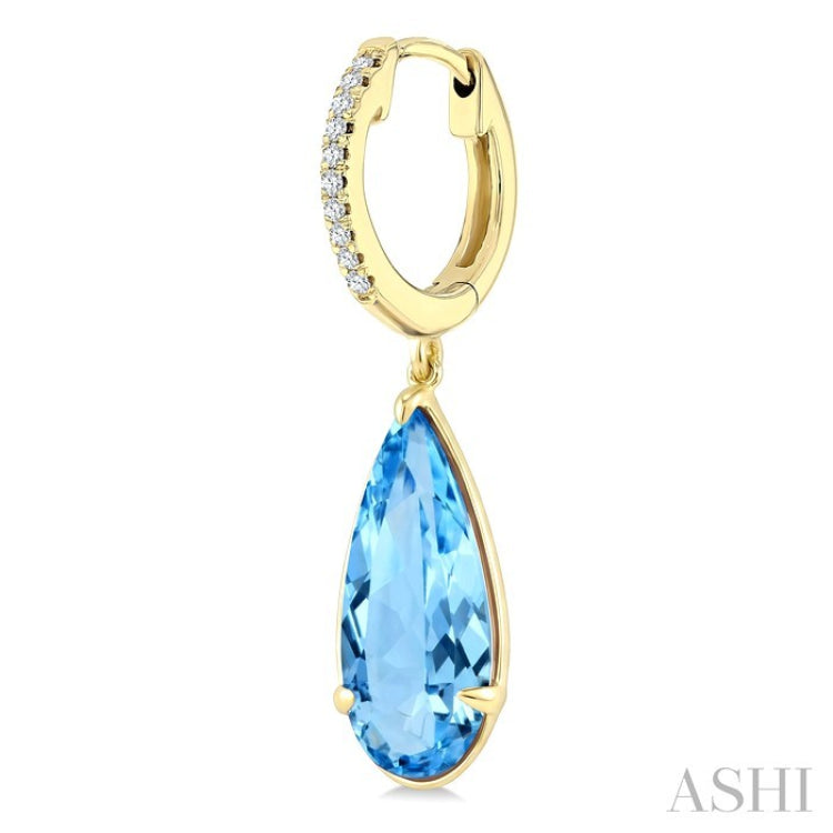 14X6 MM Evoque Gemstones Pear Shape Blue Topaz and 1/10 Ctw Round Cut Diamond Semi-Precious Earrings in 14K Yellow Gold