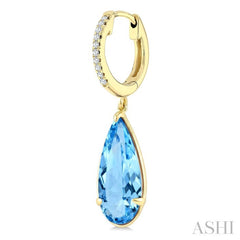 14X6 MM Evoque Gemstones Pear Shape Blue Topaz and 1/10 Ctw Round Cut Diamond Semi-Precious Earrings in 14K Yellow Gold