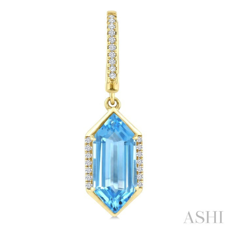 14X6 MM Evoque Gemstones Hexagon Shape Blue Topaz and 1/5 Ctw Round Cut Diamond Semi-Precious Earrings in 14K Yellow Gold