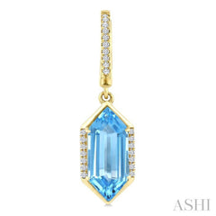 14X6 MM Evoque Gemstones Hexagon Shape Blue Topaz and 1/5 Ctw Round Cut Diamond Semi-Precious Earrings in 14K Yellow Gold