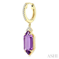 14X6 MM Evoque Gemstones Hexagon Shape Amethyst and 1/6 Ctw Round Cut Diamond Semi-Precious Earrings in 14K Yellow Gold