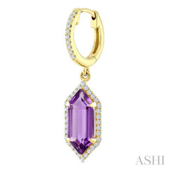 12X5 MM Evoque Gemstones Hexagon Shape Amethyst and 1/3 Ctw Round Cut Diamond Semi-Precious Earrings in 10K Yellow Gold