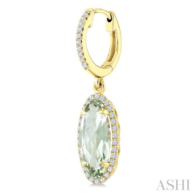 12X5 MM Evoque Gemstones Oval Shape Green Amethyst and 1/3 Ctw Round Cut Diamond Semi-Precious Earrings in 10K Yellow Gold