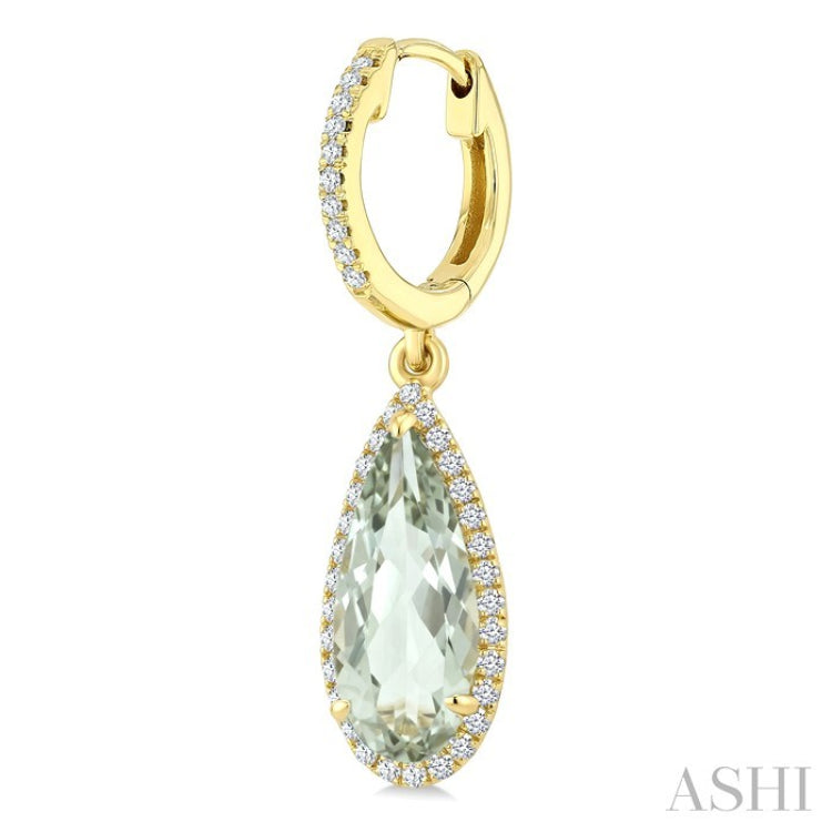 12X5 MM Evoque Gemstones Pear Shape Green Amethyst and 1/3 Ctw Round Cut Diamond Semi-Precious Earrings in 10K Yellow Gold