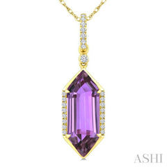 16X6 MM Evoque Gemstones Hexagon Shape Amethyst and 1/10 Ctw Round Cut Diamond Semi-Precious Pendant With Chain in 10K Yellow Gold