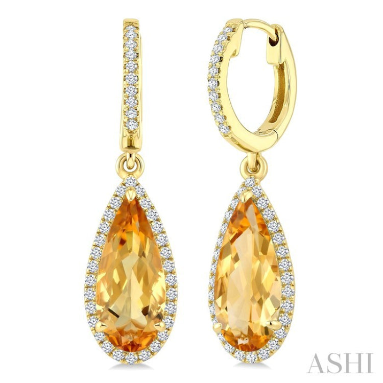 12X5 MM Evoque Gemstones Pear Shape Citrine and 1/3 Ctw Round Cut Diamond Semi-Precious Earrings in 10K Yellow Gold