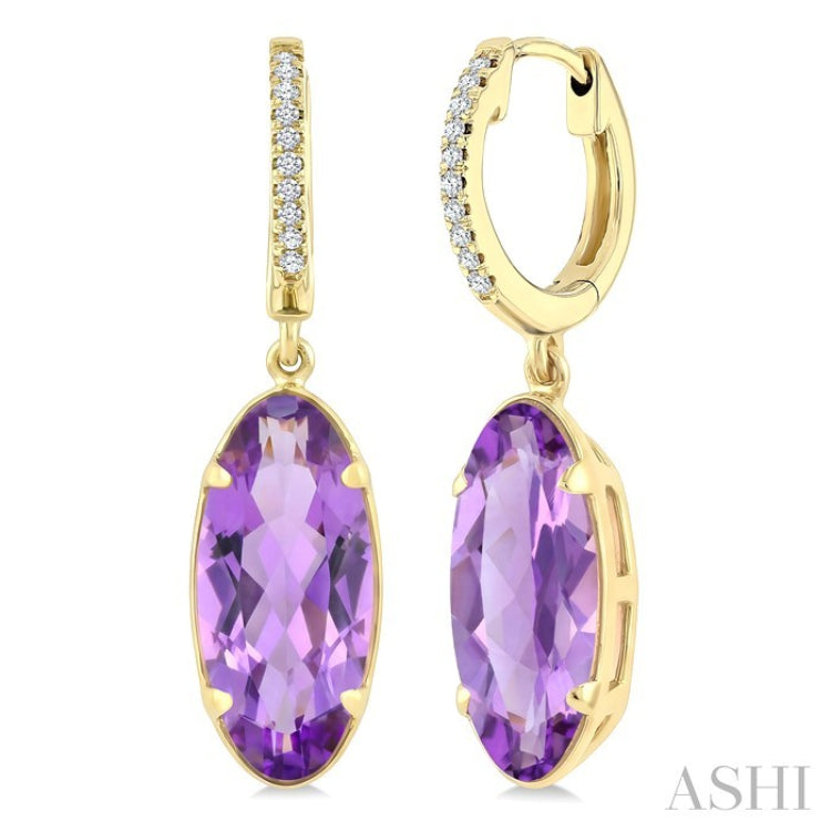 12X5 MM Evoque Gemstones Oval Shape Amethyst and 1/10 Ctw Round Cut Diamond Semi-Precious Earrings in 10K Yellow Gold