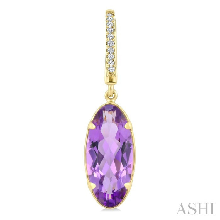 12X5 MM Evoque Gemstones Oval Shape Amethyst and 1/10 Ctw Round Cut Diamond Semi-Precious Earrings in 10K Yellow Gold