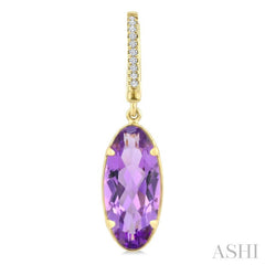 12X5 MM Evoque Gemstones Oval Shape Amethyst and 1/10 Ctw Round Cut Diamond Semi-Precious Earrings in 10K Yellow Gold