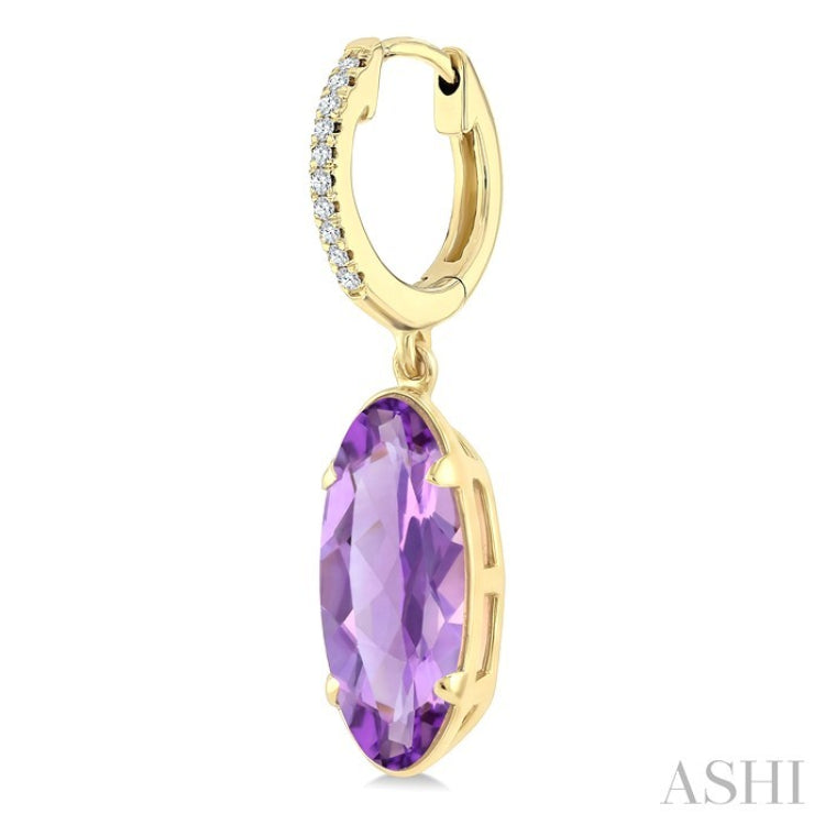 12X5 MM Evoque Gemstones Oval Shape Amethyst and 1/10 Ctw Round Cut Diamond Semi-Precious Earrings in 10K Yellow Gold