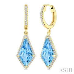14X7 MM Evoque Gemstones Kite Shape Blue Topaz and 1/3 Ctw Round Cut Diamond Semi-Precious Earrings in 14K Yellow Gold