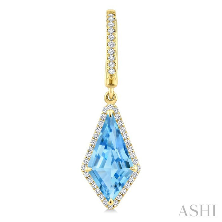 14X7 MM Evoque Gemstones Kite Shape Blue Topaz and 1/3 Ctw Round Cut Diamond Semi-Precious Earrings in 14K Yellow Gold