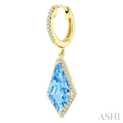 14X7 MM Evoque Gemstones Kite Shape Blue Topaz and 1/3 Ctw Round Cut Diamond Semi-Precious Earrings in 14K Yellow Gold