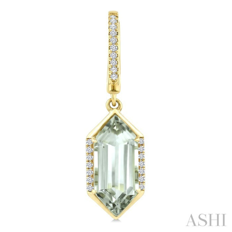 14X6 MM Evoque Gemstones Hexagon Shape Green Amethyst and 1/5 Ctw Round Cut Diamond Semi-Precious Earrings in 14K Yellow Gold