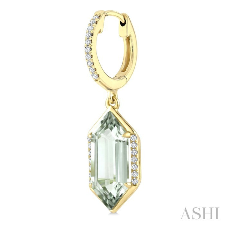 14X6 MM Evoque Gemstones Hexagon Shape Green Amethyst and 1/5 Ctw Round Cut Diamond Semi-Precious Earrings in 14K Yellow Gold