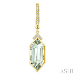 14X6 MM Evoque Gemstones Hexagon Shape Green Amethyst and 1/6 Ctw Round Cut Diamond Semi-Precious Earrings in 14K Yellow Gold