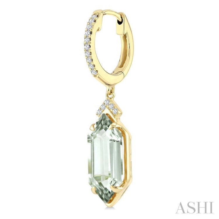 14X6 MM Evoque Gemstones Hexagon Shape Green Amethyst and 1/6 Ctw Round Cut Diamond Semi-Precious Earrings in 14K Yellow Gold