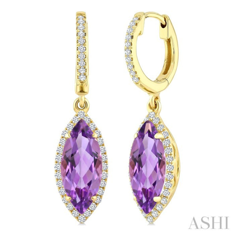 12X5 MM Evoque Gemstones Marquise Shape Amethyst and 1/3 Ctw Round Cut Diamond Semi-Precious Earrings in 10K Yellow Gold