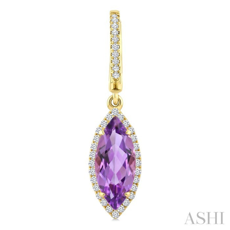 12X5 MM Evoque Gemstones Marquise Shape Amethyst and 1/3 Ctw Round Cut Diamond Semi-Precious Earrings in 10K Yellow Gold