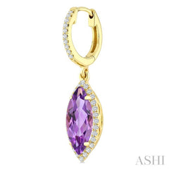 12X5 MM Evoque Gemstones Marquise Shape Amethyst and 1/3 Ctw Round Cut Diamond Semi-Precious Earrings in 10K Yellow Gold