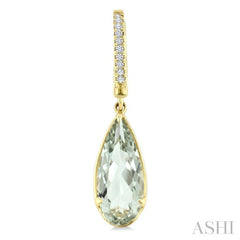 12X5 MM Evoque Gemstones Pear Shape Green Amethyst and 1/10 Ctw Round Cut Diamond Semi-Precious Earrings in 10K Yellow Gold