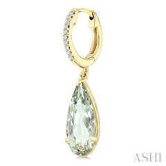 12X5 MM Evoque Gemstones Pear Shape Green Amethyst and 1/10 Ctw Round Cut Diamond Semi-Precious Earrings in 10K Yellow Gold