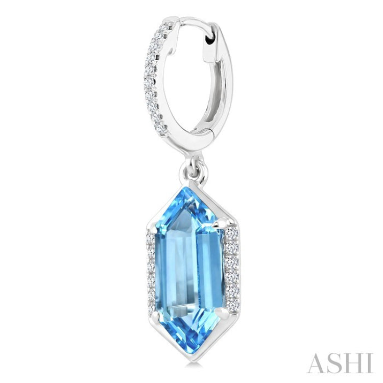 12X5 MM Evoque Gemstones Hexagon Shape Blue Topaz and 1/5 Ctw Round Cut Diamond Semi-Precious Earrings in 10K White Gold