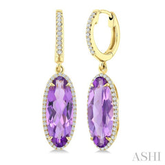 16X6 MM Evoque Gemstones Oval Shape Amethyst and 3/8 Ctw Round Cut Diamond Semi-Precious Earrings in 14K Yellow Gold