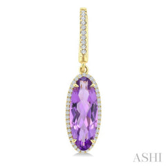 16X6 MM Evoque Gemstones Oval Shape Amethyst and 3/8 Ctw Round Cut Diamond Semi-Precious Earrings in 14K Yellow Gold