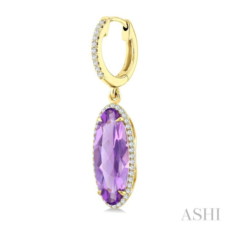 16X6 MM Evoque Gemstones Oval Shape Amethyst and 3/8 Ctw Round Cut Diamond Semi-Precious Earrings in 14K Yellow Gold