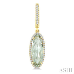 16X6 MM Evoque Gemstones Oval Shape Green Amethyst and 3/8 Ctw Round Cut Diamond Semi-Precious Earrings in 14K Yellow Gold