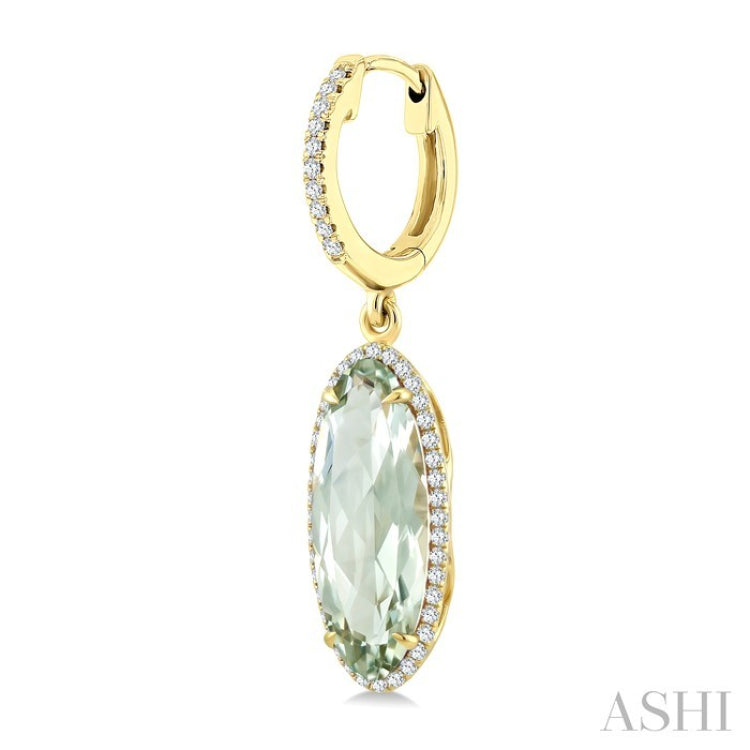 16X6 MM Evoque Gemstones Oval Shape Green Amethyst and 3/8 Ctw Round Cut Diamond Semi-Precious Earrings in 14K Yellow Gold
