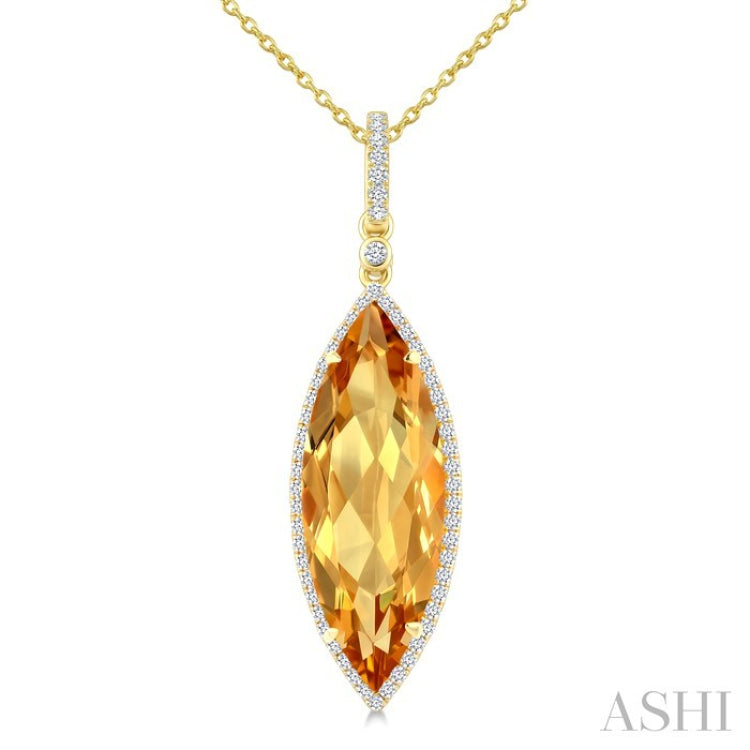 22X8 MM Evoque Gemstone Marquise Shape Citrine and 1/4 Ctw Round Cut Diamond Semi-Precious Pendant With Chain in 14K Yellow Gold