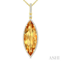 22X8 MM Evoque Gemstone Marquise Shape Citrine and 1/4 Ctw Round Cut Diamond Semi-Precious Pendant With Chain in 14K Yellow Gold