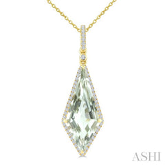 22X9 MM Evoque Gemstone Kite Shape Green Amethyst and 1/4 Ctw Round Cut Diamond Semi-Precious Pendant With Chain in 14K Yellow Gold