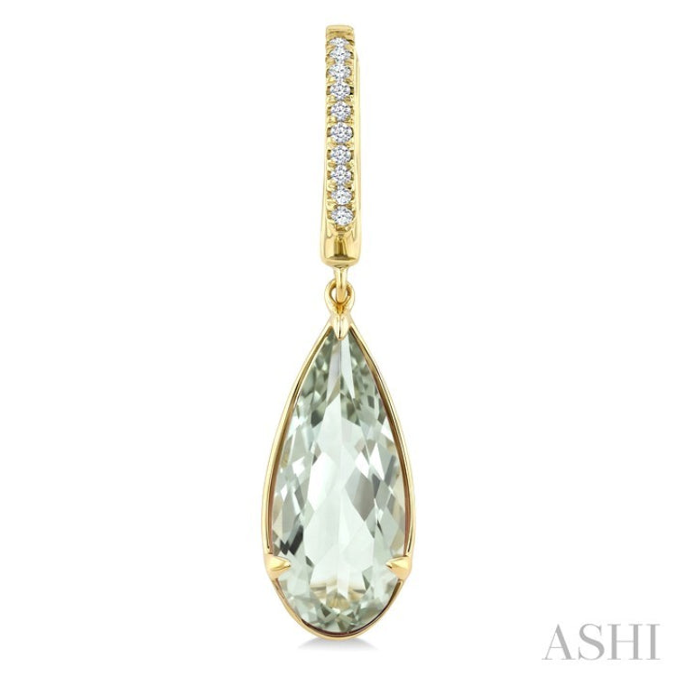 14X6 MM Evoque Gemstones Pear Shape Green Amethyst and 1/10 Ctw Round Cut Diamond Semi-Precious Earrings in 14K Yellow Gold