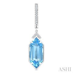14X6 MM Evoque Gemstones Hexagon Shape Blue Topaz and 1/6 Ctw Round Cut Diamond Semi-Precious Earrings in 14K White Gold
