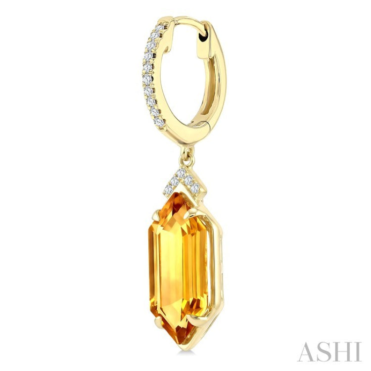 14X6 MM Evoque Gemstones Hexagon Shape Citrine and 1/6 Ctw Round Cut Diamond Semi-Precious Earrings in 14K Yellow Gold